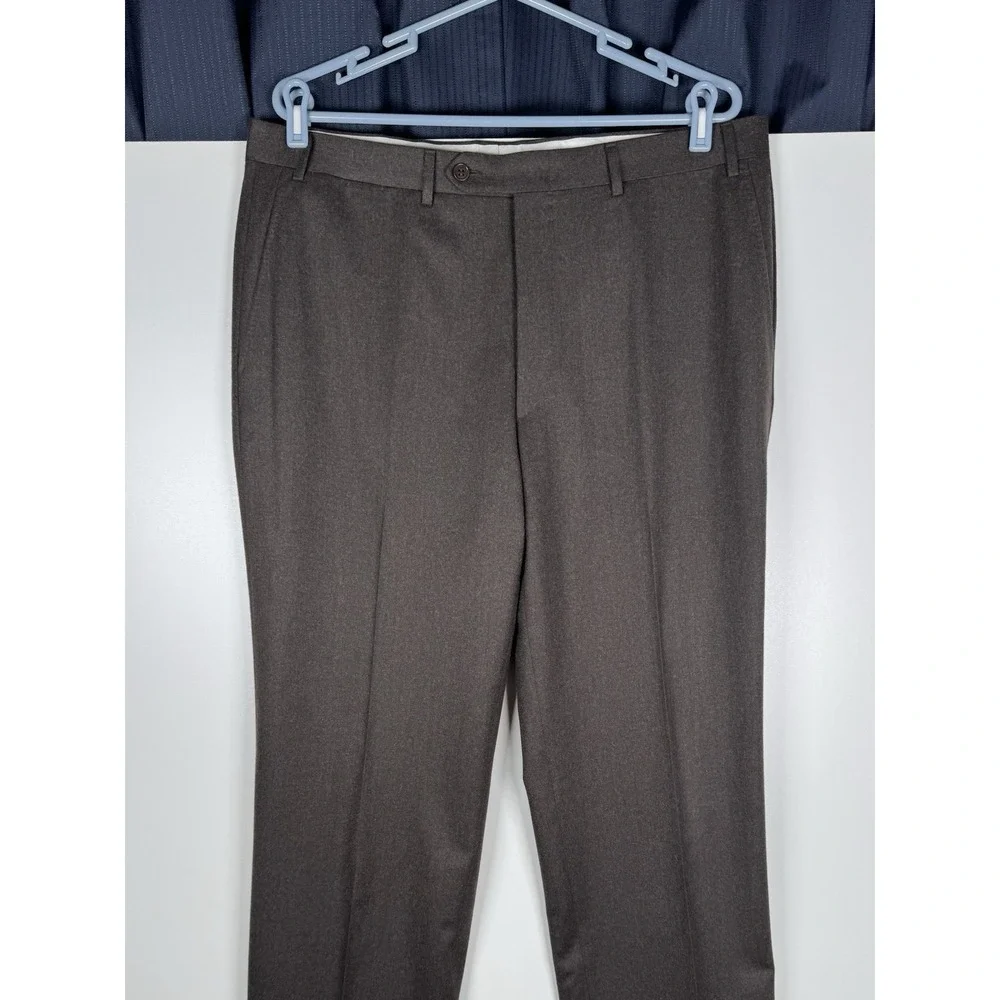 Canali Brown Wool Trousers Pleated Cuffed Dress Pants Relaxed - Men's 36x30